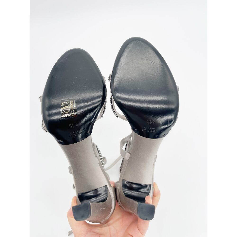 Gucci 2004 Tom Ford Silver Silk Crystal Strap Ankle Wrap Heel Sandals EU 41C - Picture 11 of 13